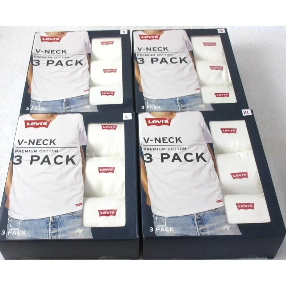 Levi's Men's V-Neck Premium Cotton Classic 3 Pack Tee shirts White NIB